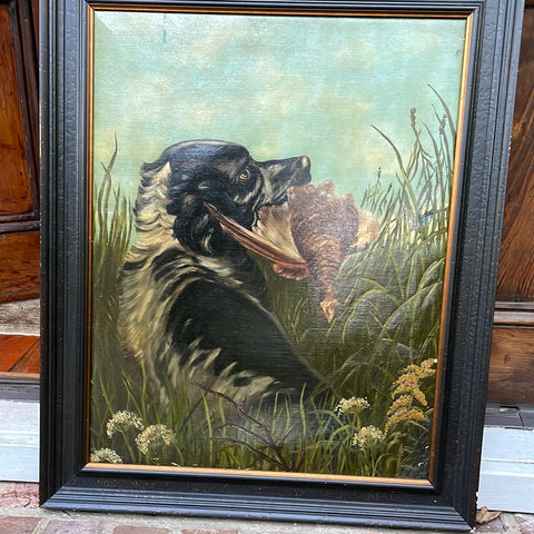 Antique dog oil painting