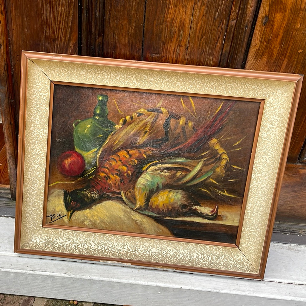 vintage oil painting of pheasants